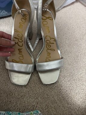 Sam Edelman Metallic Silver Block Heel Sandals